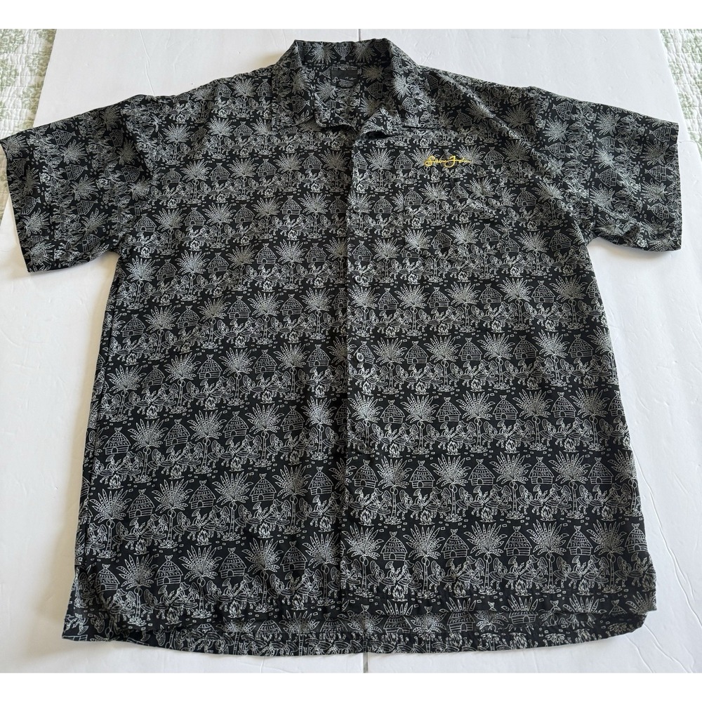 Sean John Shirt Short Sleeve Black White‎ Tropical Palm Trees 2XL EUC